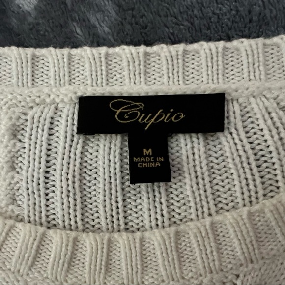Cupio Sweater Ivory White Geo Raised Pattern Cotton Blend Stretch Sz M - Picture 6 of 9